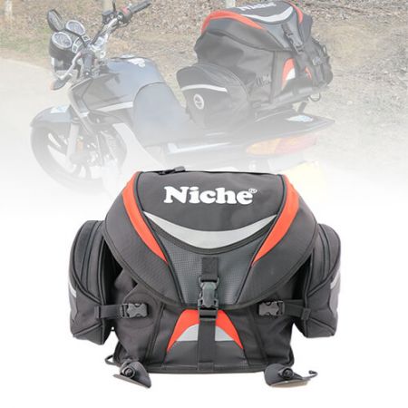 Engros rulle-top med cover motorcykel bagpose - Motorcykel vandtæt bagsædepose med rulle-top og cover til aftagelige sidelommer, sædepose, hjelmpose